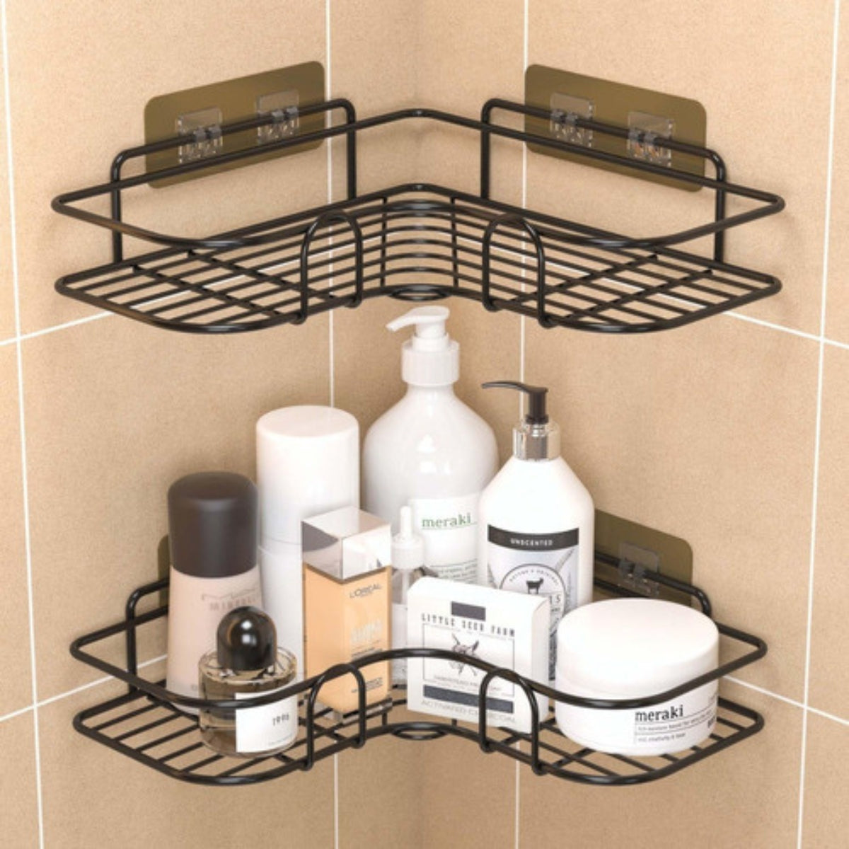 Kit 2 Porta Shampoo Preto - Suporte de Banheiro Multiuso Kit 2 Porta Shampoo Preto - Suporte de Banheiro Multiuso
